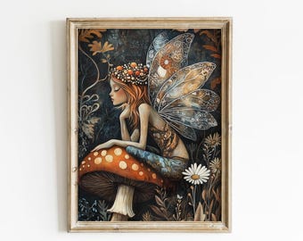 Fairy Wall Art Fairy Girl Room Print Mystical Woodland Prints Fairy Nursery Art Fairy For Girls Room Woodland Mushroom Art