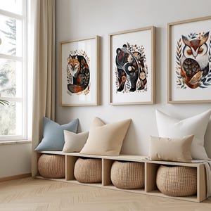 Woodland Animal Prints Set Of 3 Kids Forest Room Decor Boho Forest Animal Art Adventure Nursery Prints Woodland Animal Art Nordic Kids Art image 1