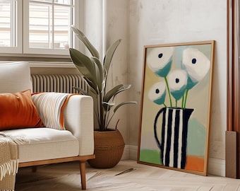 Abstract Floral Art Mid Century Modern Flower Vase Print Flower