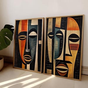 Stampe africane Maschera africana Arte murale Set di 2 Dipinti africani Decorazione murale afrocentrica Queen Art Decorazione artistica contemporanea Arazzo africano