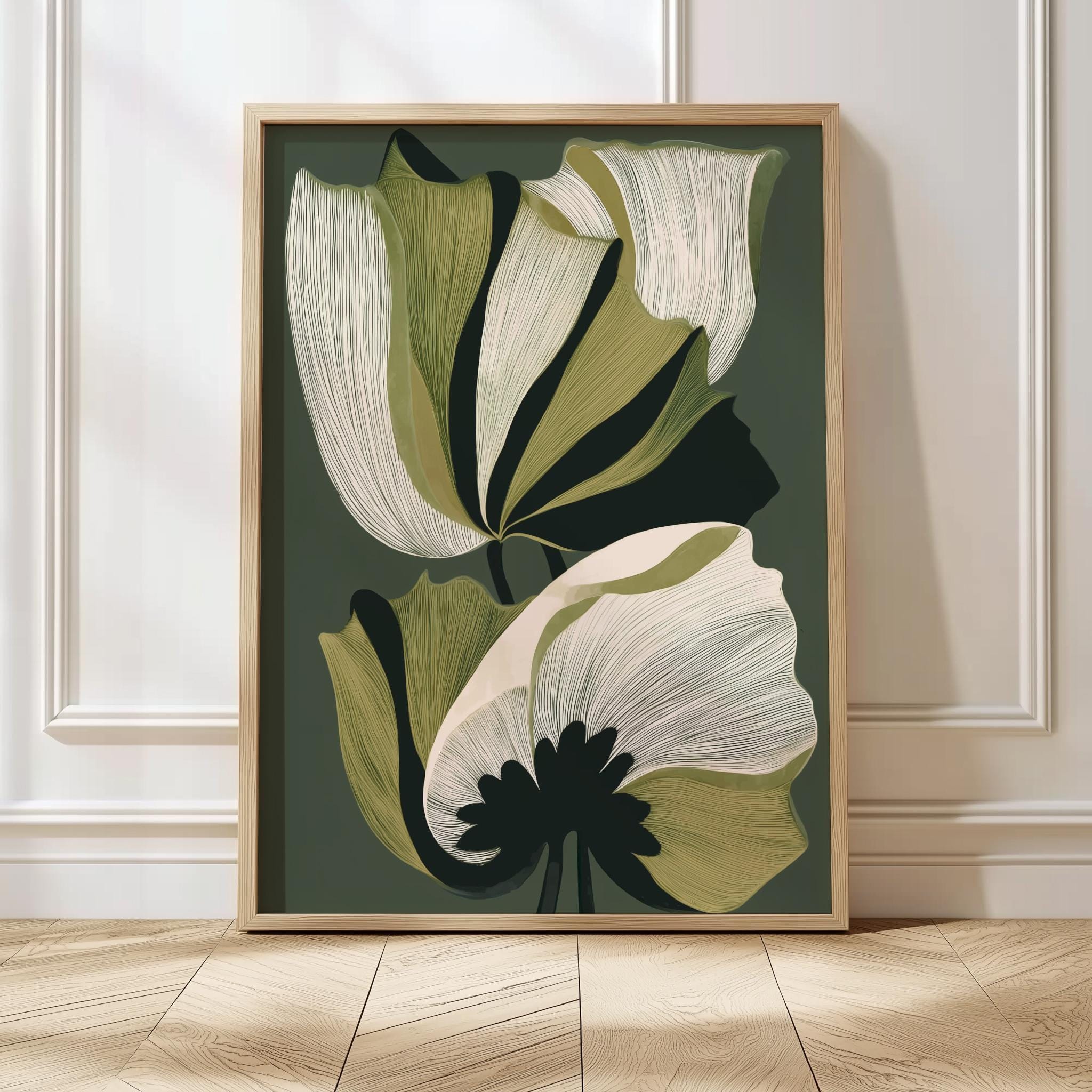 Modern Botanical Wall Art Minimalist Abstract Floral Print Green Beige ...