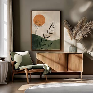 Japandi Wall Art Minimalist Japanese Art Scandi Prints Beige Green Decor Modern Scandinavian Art Japanese Poster Sun Art Scandi Wall Art image 3
