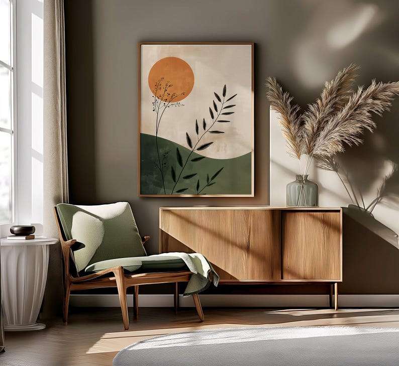 Japandi Wall Art Minimalist Japanese Art Scandi Prints Beige Green Decor Modern Scandinavian Art Japanese Poster Sun Art Scandi Wall Art image 3