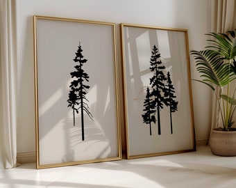 Kiefer Baum Drucke 2er-Set Abstrakte Natur Kunst Schwarz auf Weiß Minimaler Baum Druck Kiefer Wand Kunst Natur Wohnkultur Zeder Baum Drucke