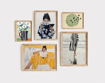 Eclectic Wall Art Gallery Bookish Print Reading Nook Art Literary Gallery Wall Decor Cozy Room Aesthetic Contemporary Reading Art Cafe Decor