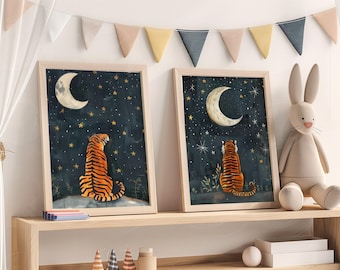 Tiger Wall Art, Nursery Tiger Prints, Jungle illustration, Safari Animals, Rainforest Prints, Kids Safari Room Decor, Nursery Tiger Art