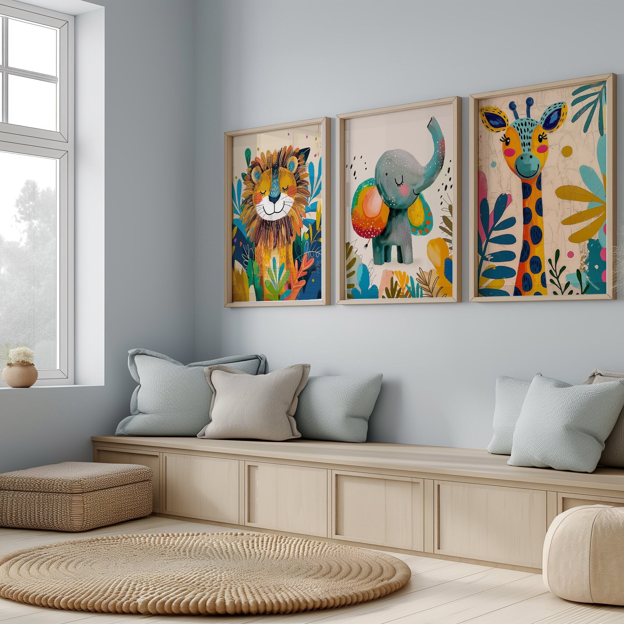Set of 3 Safari Animals Safari Nursery Print Safari Animal Nursery Decor Jungle Nursery Decor Prints Jungle Animal Print Kids Room Decor