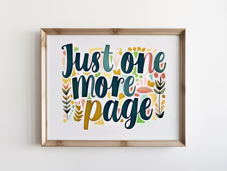 Arte mural para amantes de los libros, impresiones de lectura para habitación infantil, decoración de biblioteca, póster de lectura para niños, impresiones con cita "Solo una página más" imagen 6