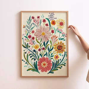 Folk Wildflower Art Print Rustic Botanical Wall Decor Cottagecore Floral Poster Vintage Style Wild Flower Art Scandi Folk Kitchen Art