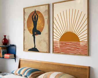 Yoga Wall Art Set of 2, Zen Boho Yoga Prints, Modern Zen Yoga Prints
