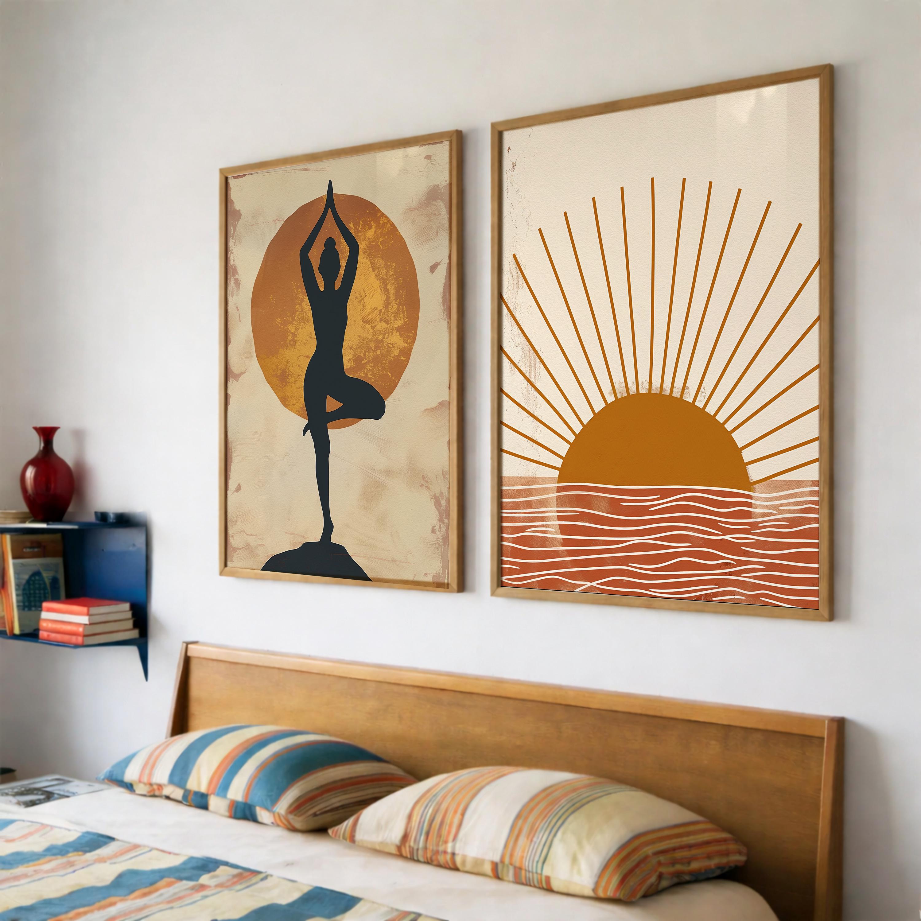 Yoga Wall Art Set of 2, Zen Boho Yoga Prints, Modern Zen Yoga