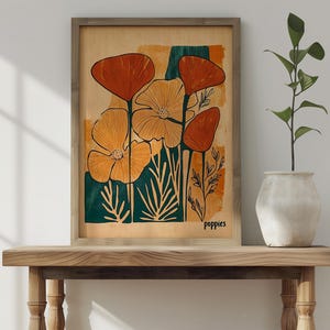 California Poppies Art Mid Century Modern Print Yellow Flower Art Cinco De Mayo Wall Art Matisse Style Botanical Wall Art Vintage Poppies image 4