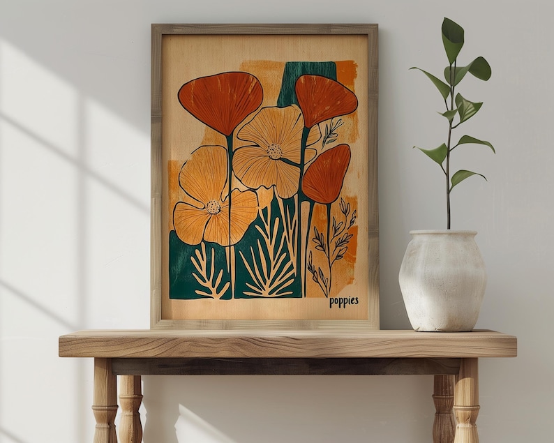 California Poppies Art Mid Century Modern Print Yellow Flower Art Cinco De Mayo Wall Art Matisse Style Botanical Wall Art Vintage Poppies image 4