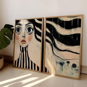 Abstract Face Art Eclectic Wall Art Surreal Colourful Prints Trendy Prints For Home Minimalist Face Wall Art Abstract Painting Big Eyes Art image 3
