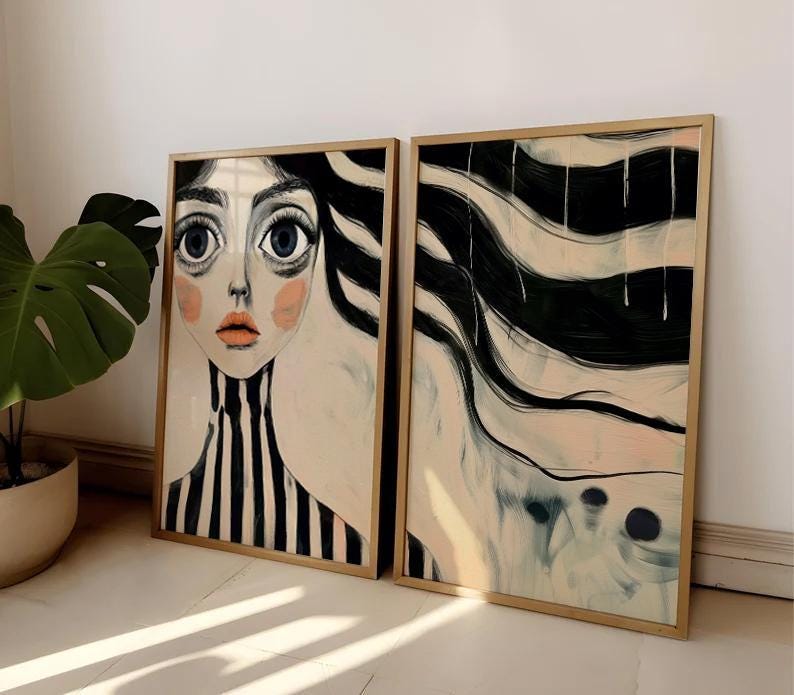 Abstract Face Art Eclectic Wall Art Surreal Colourful Prints Trendy Prints For Home Minimalist Face Wall Art Abstract Painting Big Eyes Art image 3