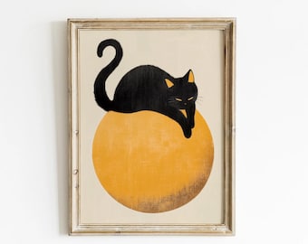Modern Black Cat Art Abstract Cat Print Contemporary Cat Painting Black Cat Wall Art  Abstract Cat Art Funny Cat Print Monochrome Cat