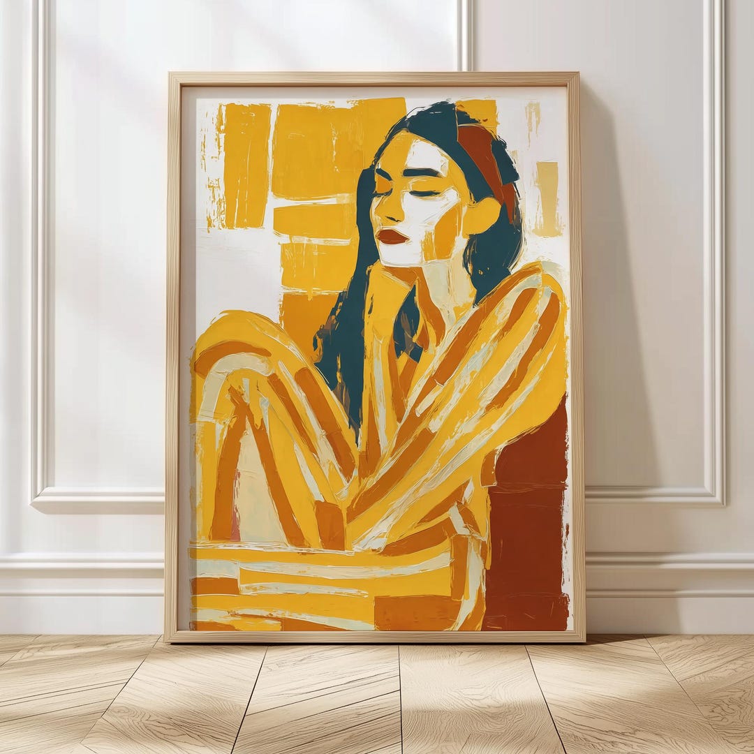 Abstract Woman Wall Art Print, Bold Modern Female Portrait, Yellow and ...