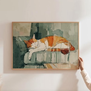 バーカートの装飾 猫の壁アート 面白い猫のプリント 猫とワインのアート 猫好きの壁装飾 面白いバーアート ダークグリーンの壁装飾 面白いワインのポスター