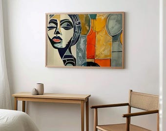 African Art Prints Women's Face Art Print  African Painting, African Queen Art Minimal Art Decor Modern Wall Hanging Matisse Inspired