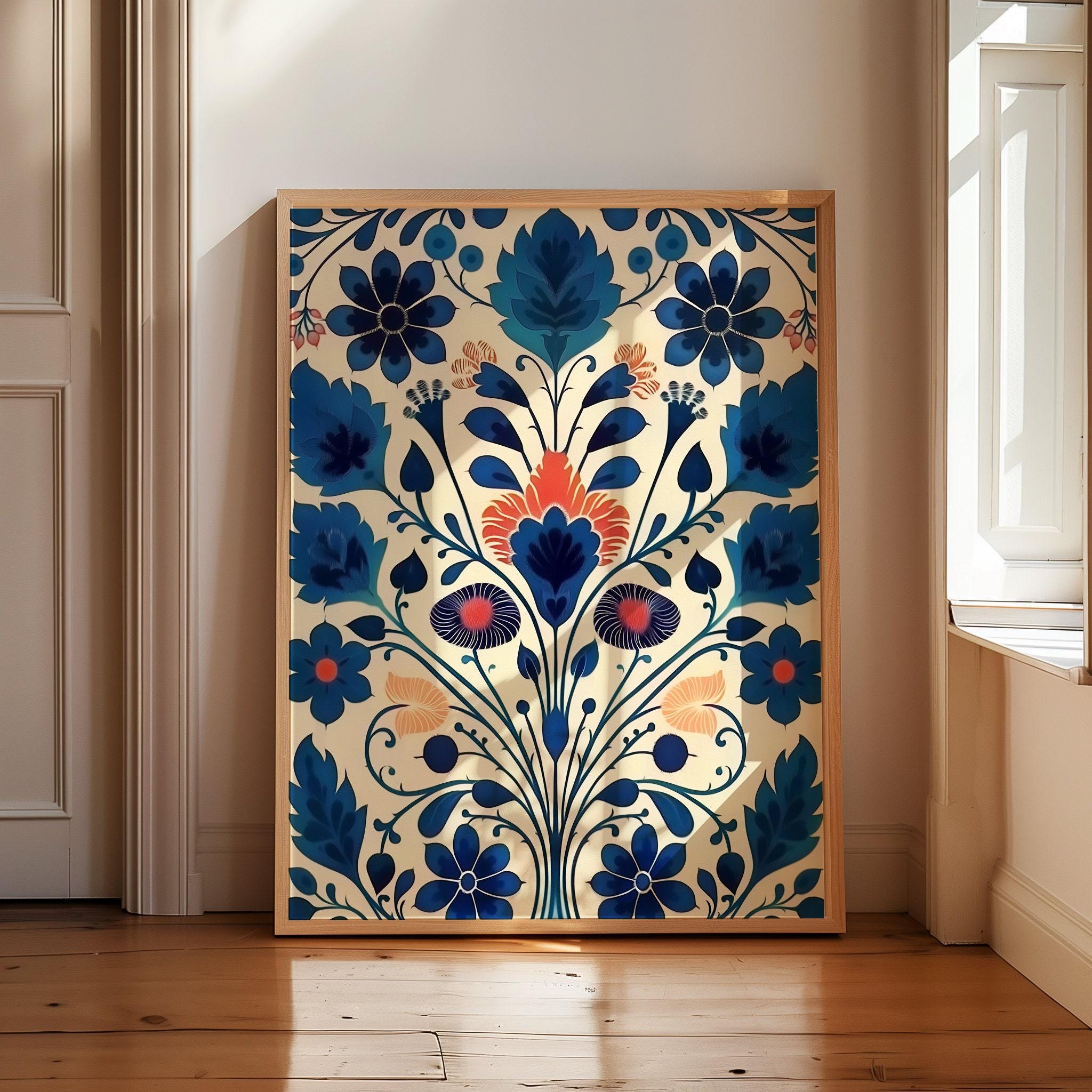 Scandinavian Art Norwegian Folk Art Floral Print Set of 3 Nordic Wall ...