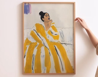 People Wall Art Abstract People Print Contemporary Minimalist Painting Yellow Stripes Wall Art Mustard Yellow People Art Feminist Print