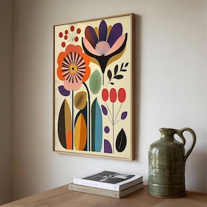 Ensemble de 3 affiches florales d'art populaire norvégien scandinave, style nordique, style bohème, pour décoration murale de salon. image 7