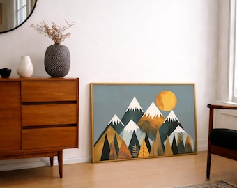 Scandinavian Mountain Nursery Print, Abstract Mountain Landscape Art Print