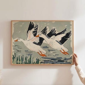 Geese Nursery Print Vintage Nursery Art Goose Wall Art Vintage Duck Drawing Farmhouse Art Vintage Nursery Art Cottagecore Geese Wall Art