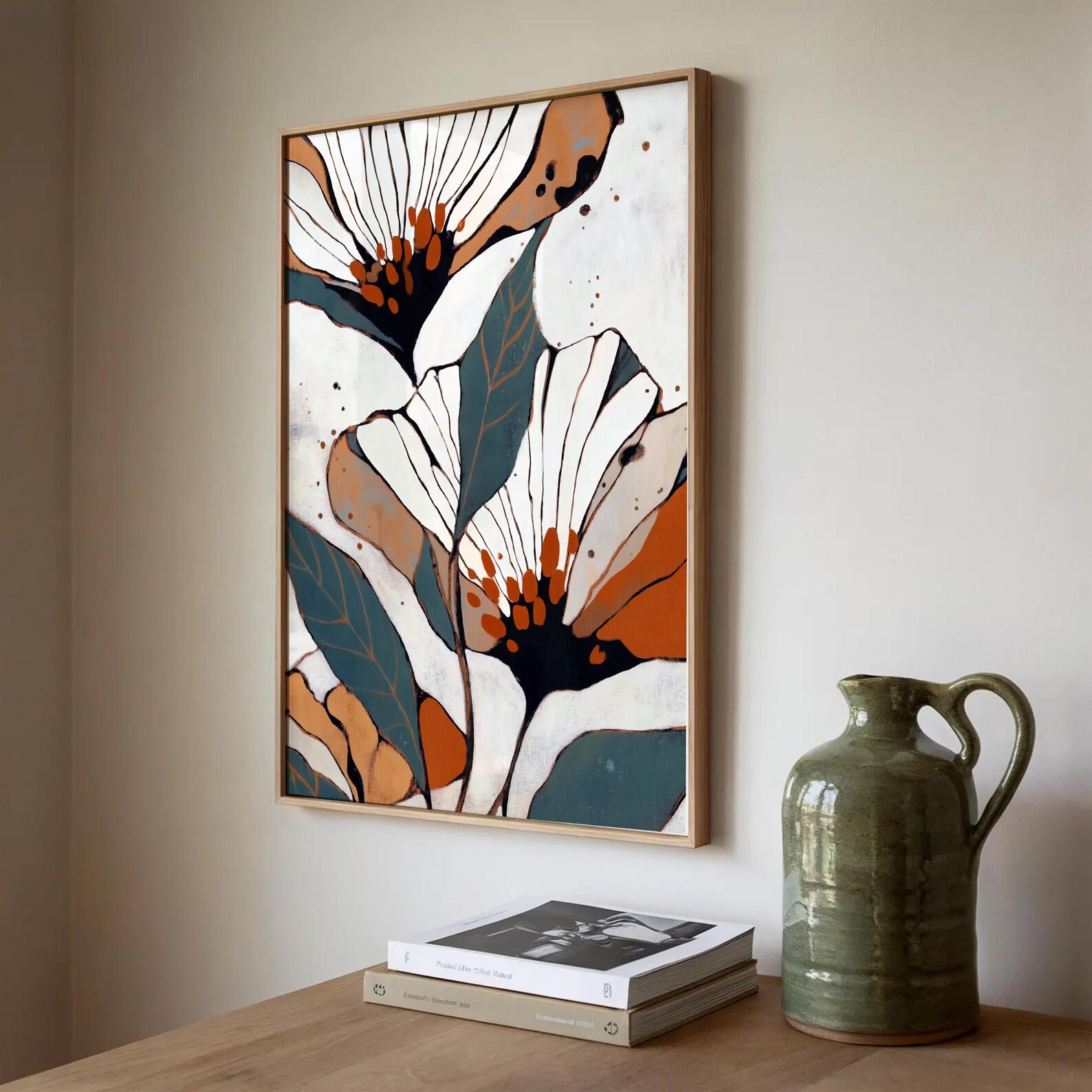 Abstract Botanical Wall Art Earth Tone Flower Print in Terracotta and ...