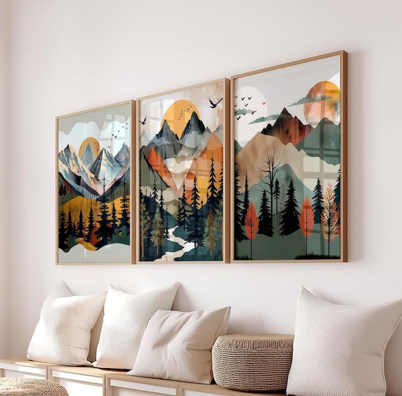 Boy Room Mountain Nursery Art Mountain Print Tree Nursery Decor Nursery Wall Art Adventure Theme Nursery Nordic Style Boys Room Prints image 2