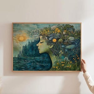 Mother Nature Art Gaia Print Nursery Fantasy Art Woodland Prints Boho Nursery Decor Mother Earth Gaia Art Earth Goddess Wall Art