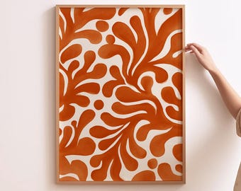 Stampa artistica da parete arancione, stampa astratta moderna arancione, stampa astratta per soggiorno, stampa botanica di Matisse, arte da parete Japandi