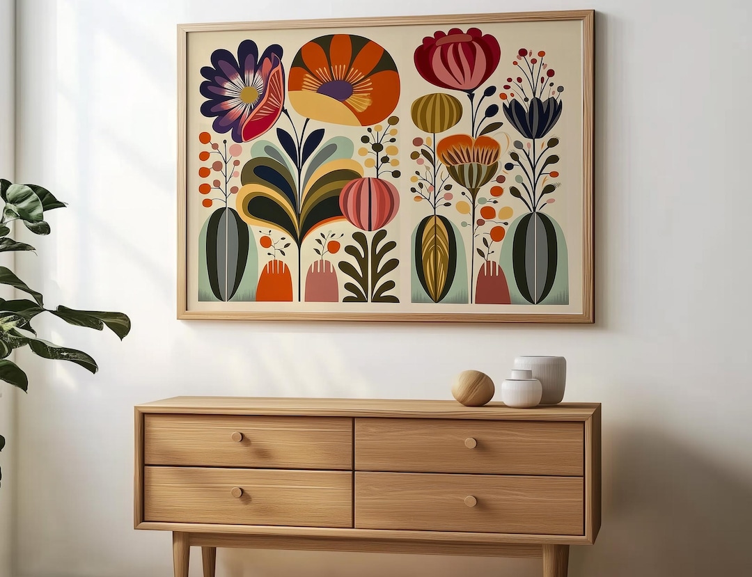Abstract Botanical Print Floral Art Mid Century Flower Wall Art ...