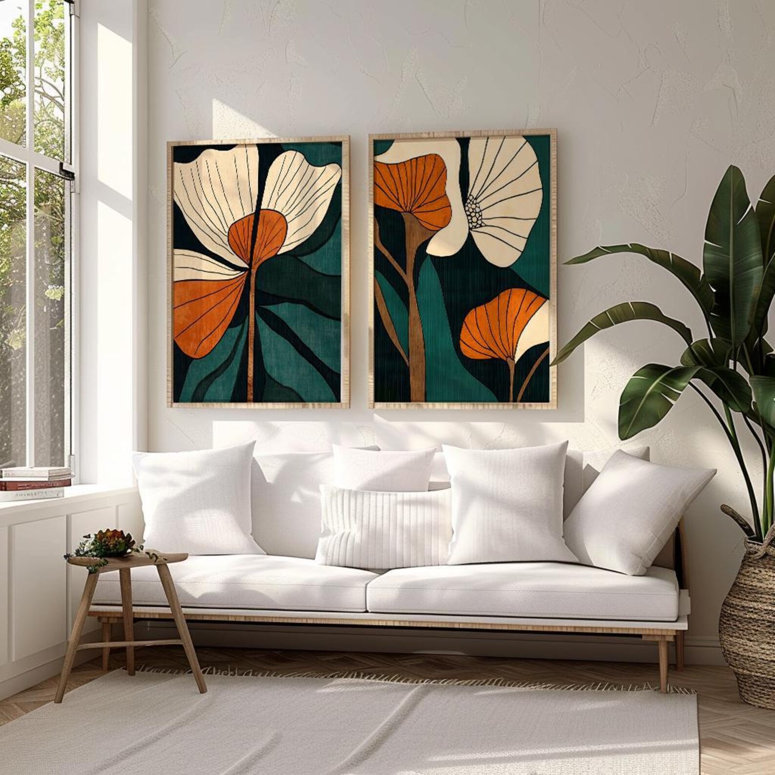 Abstract Botanical Art Floral Set of 2 Modern Flower Wall Art Botanical ...