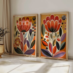 Scandinavian Art Norwegian Folk Art Floral Print Set of 2 Nordic Wall Art Bedroom Living Room Home  Decor Bedroom Art