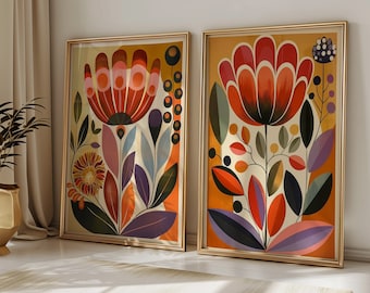 Scandinavian Art Norwegian Folk Art Floral Print Set of 2 Nordic Wall Art Bedroom Living Room Home  Decor Bedroom Art