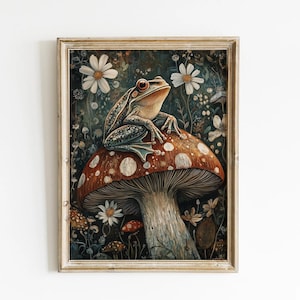 Frog Wall Art Frog On A Mushroom Painting Woodland Prints Forst Nursery Decor Mushroom Woodland Art, Woodland Kids Room Art Kids Nature Art
