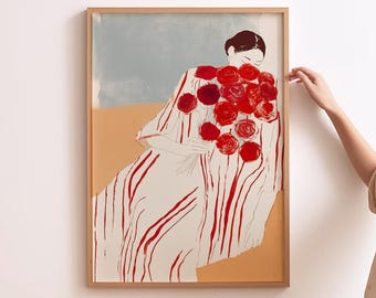 Minimalist Abstract Woman Art Print, Modern People Drawing, Contemporary Boho Wall Decor for Living Room, Bedroom or Office