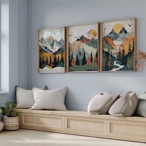 Boy Room Mountain Nursery Art Mountain Print Tree Nursery Decor Nursery Wall Art Adventure Theme Nursery Nordic Style Boys Room Prints image 1