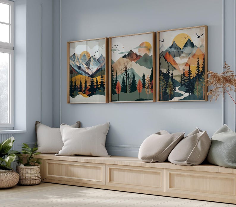 Boy Room Mountain Nursery Art Mountain Print Tree Nursery Decor Nursery Wall Art Adventure Theme Nursery Nordic Style Boys Room Prints image 1