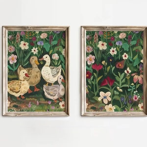 Granja vivero arte vintage pato impresión vintage madre pato arte Cottagecore vivero prado pintura granja pared decoración granja niños arte