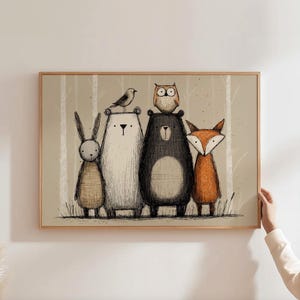 Scandinavian Woodland Art Forest Nursery Print Scandi Woodland Nursery Decor Panoramic Decor Animal Art For Baby Room Nature Nursery Art image 1