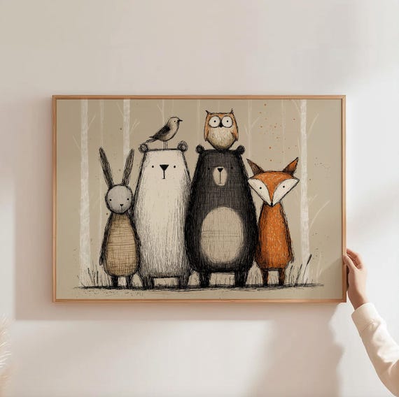 Scandinavian Woodland Art Forest Nursery Print Scandi Woodland Nursery Decor Panoramic Decor Animal Art For Baby Room Nature Nursery Art