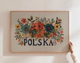 Polska Folk Art Poster Vintage Polish Floral Wall Art Print Retro Poland Home Decor Traditional Polish Gift Poland Home Decor