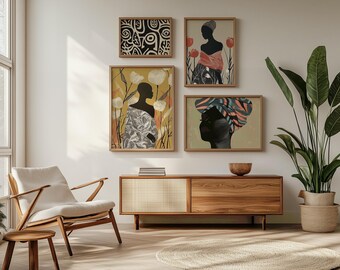 Arte mural africano Impresiones afrocéntricas Arte africano contemporáneo Decoración africana para el hogar Arte mural de mujer negra Arte mural afrocéntrico Arte de la cultura negra