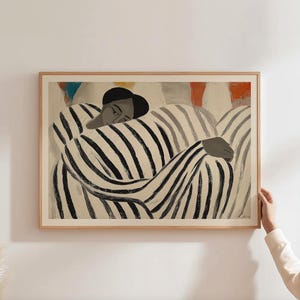 Modern Abstract Minimalist Art Print, Black and White Striped Wall Art, Contemporary Figurative Painting, Neutral Home Decor
