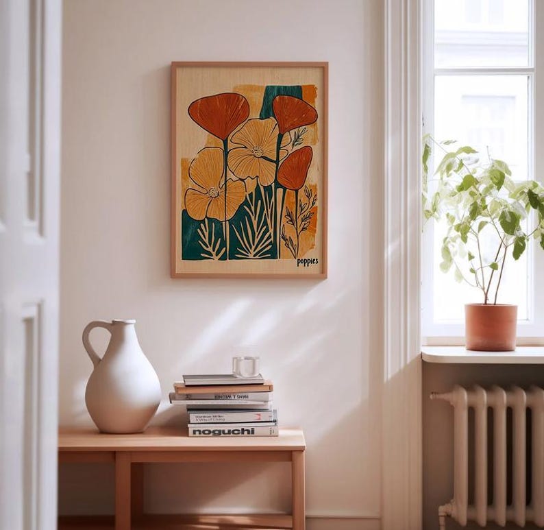 California Poppies Art Mid Century Modern Print Yellow Flower Art Cinco De Mayo Wall Art Matisse Style Botanical Wall Art Vintage Poppies image 6