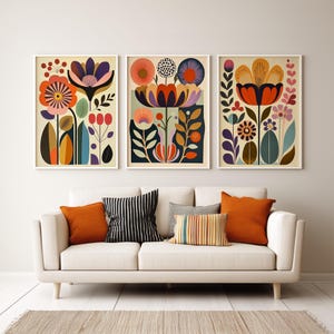 Art scandinave, art folklorique norvégien, imprimé floral, lot de 3 art mural nordique, affiche folklorique scandinave, décoration murale bohème, impressions de salon