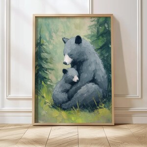 Bear Nursery Wall Art, Mama and Baby Bear Print, Woodland Animal Nursery Decor, Forest Bear Poster, Baby Room Wall Art Printable