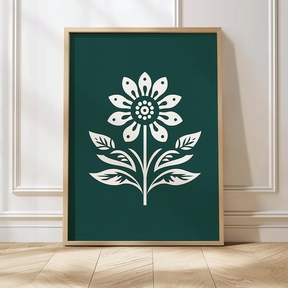 Emerald Green Wall Art Abstract Botanical Print Emerald Green